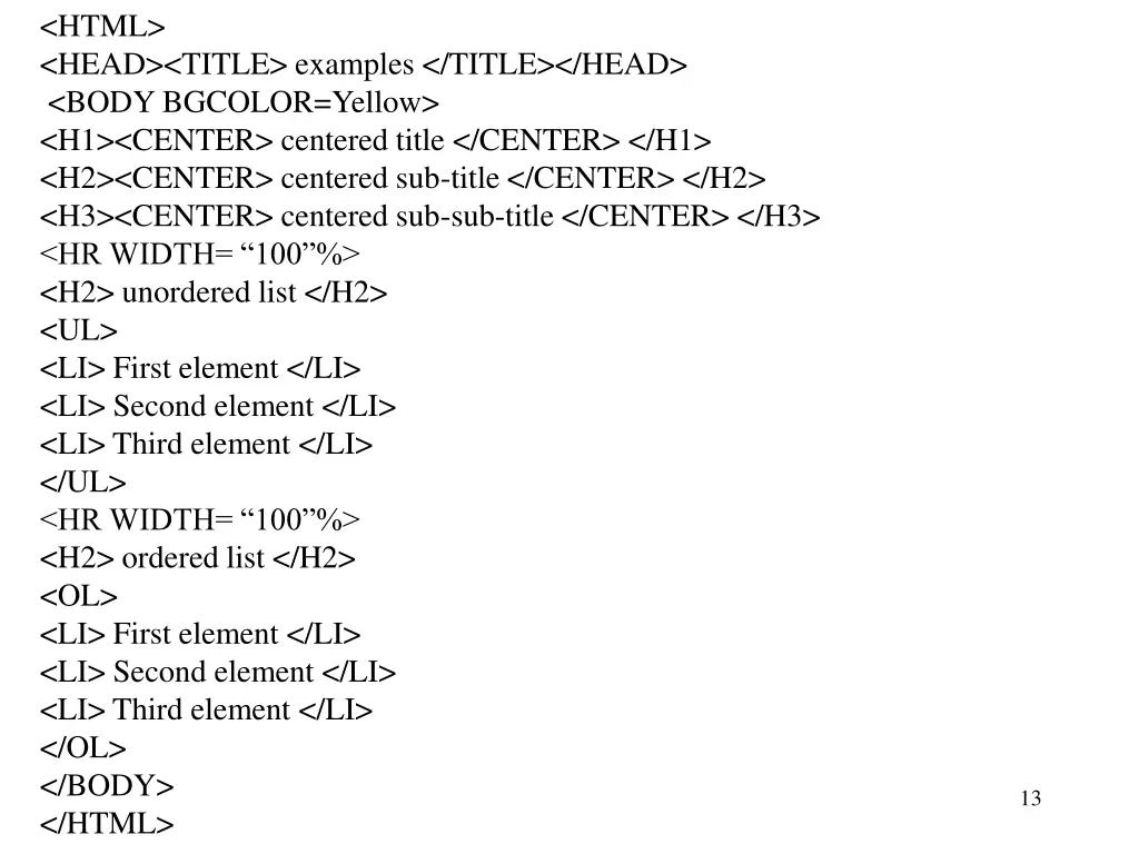 html head title examples title head body bgcolor