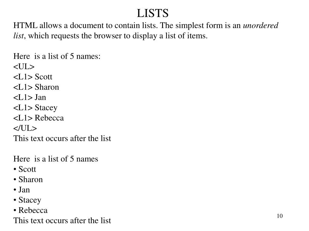 lists