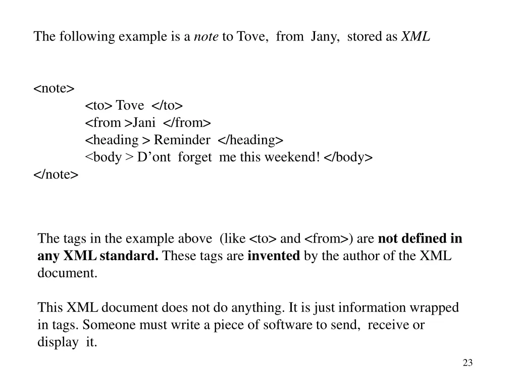 the following example is a note to tove from jany