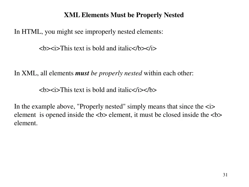 xml elements must be properly nested