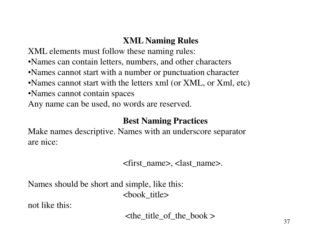xml naming rules
