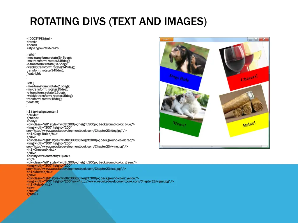 rotating divs text and images