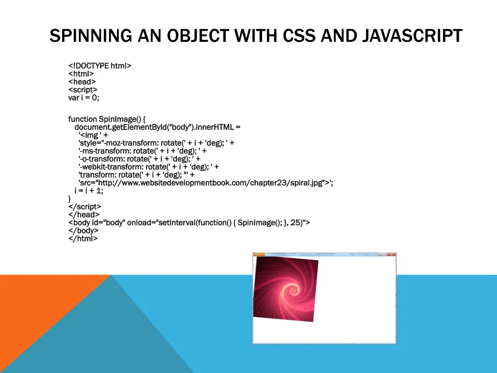 spinning an object with css and javascript
