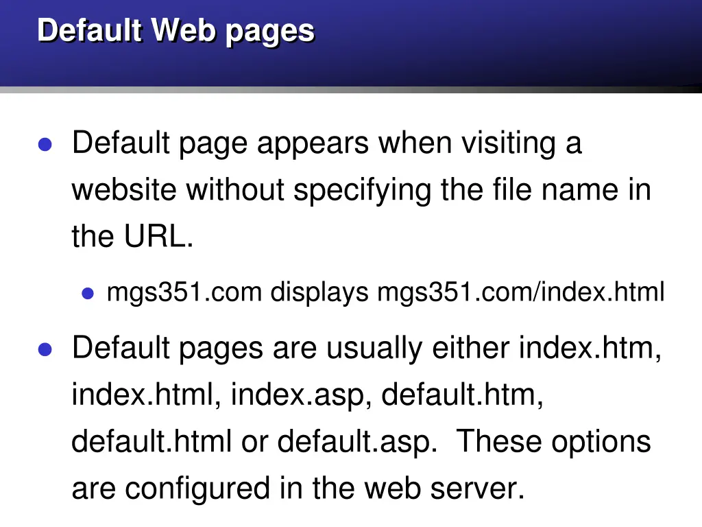 default web pages