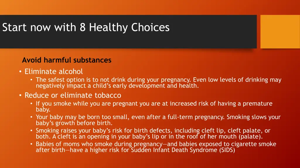 start now with 8 healthy choices 9