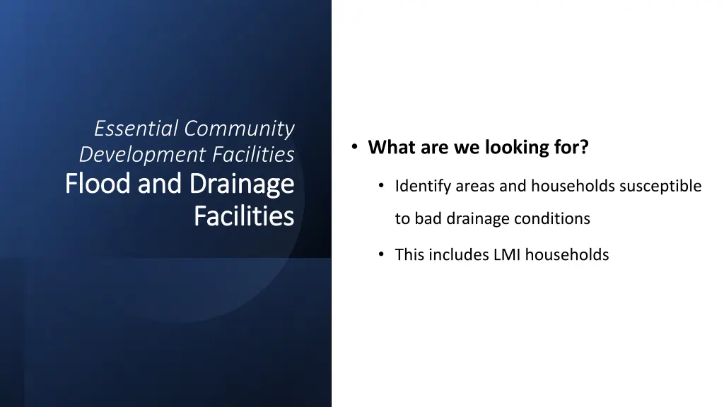 essential community development facilities flood