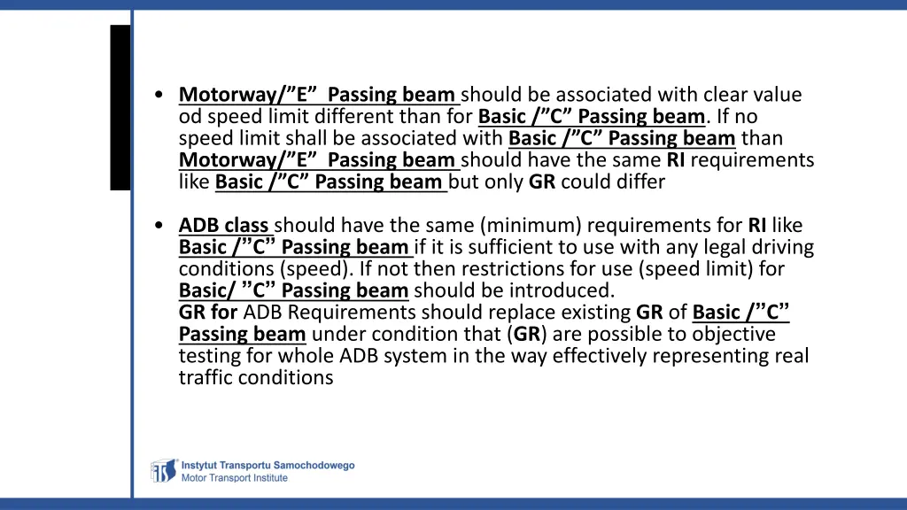 motorway e passing beam should be associated with