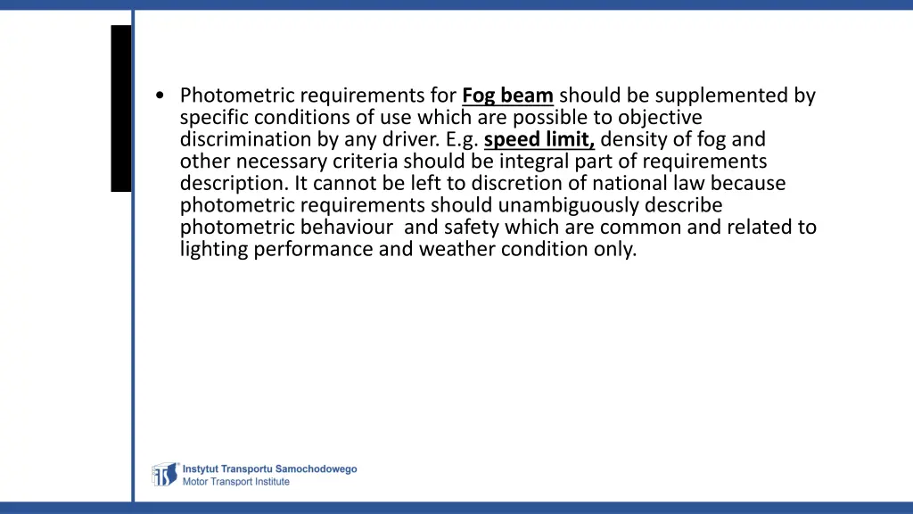 photometric requirements for fog beam should