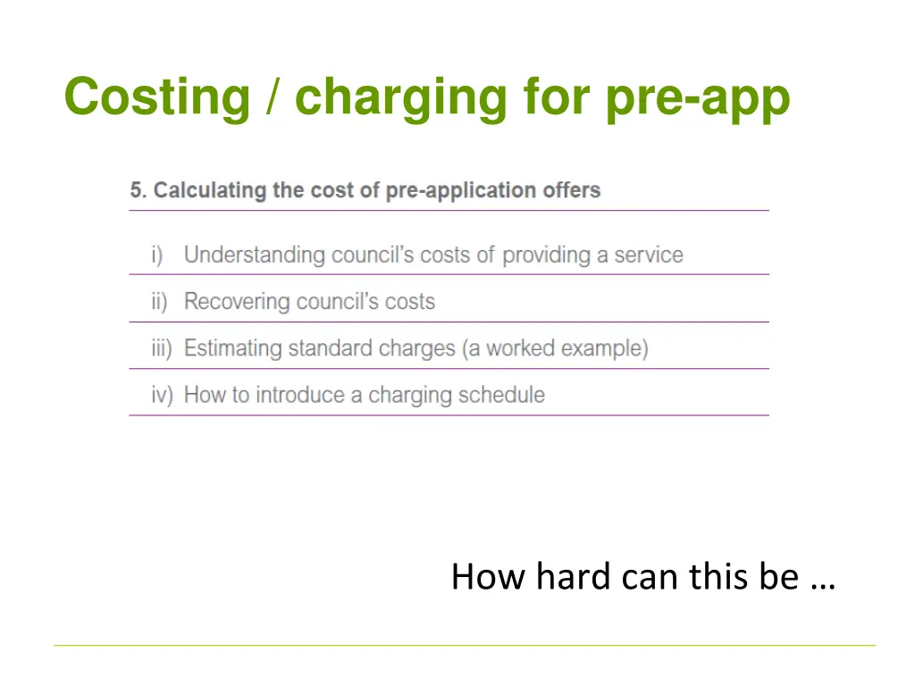 costing charging for pre app
