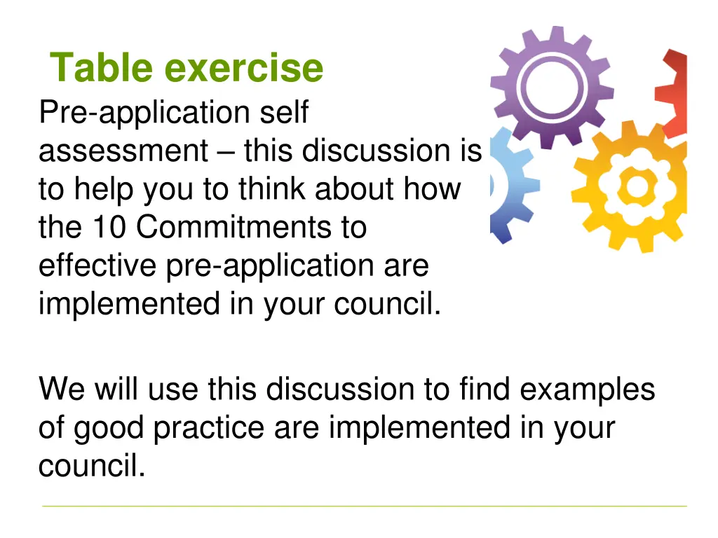 table exercise pre application self assessment