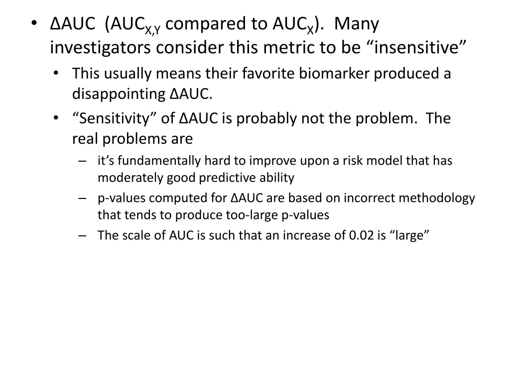 auc auc x y compared to auc x many investigators