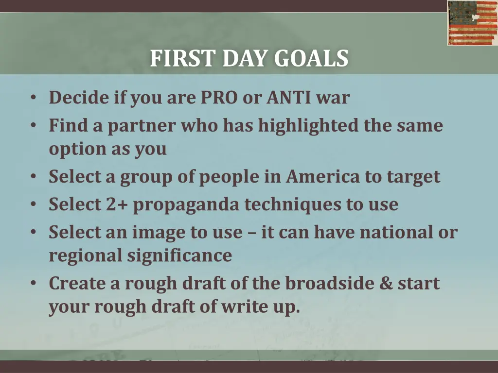 first day goals