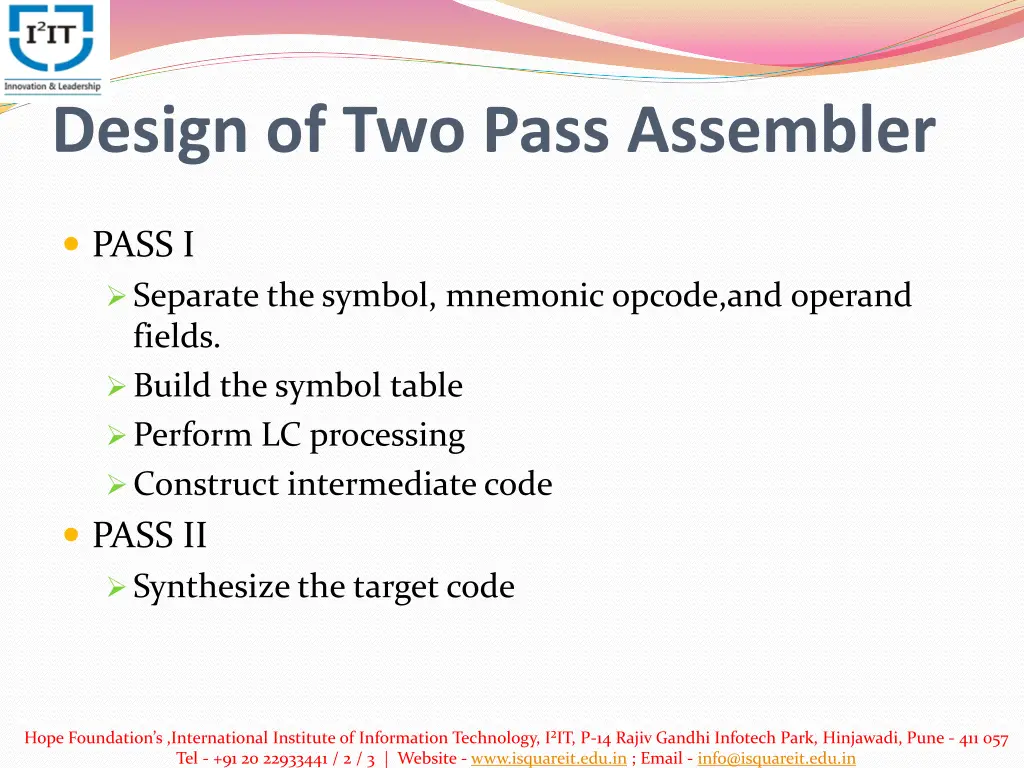 design of two pass assembler