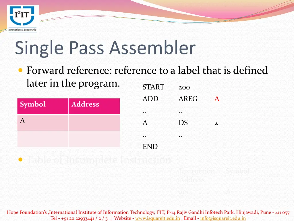 single pass assembler 1