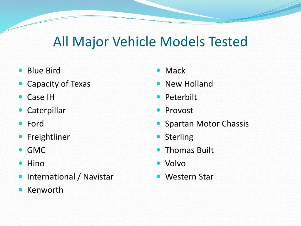 all major vehicle models tested