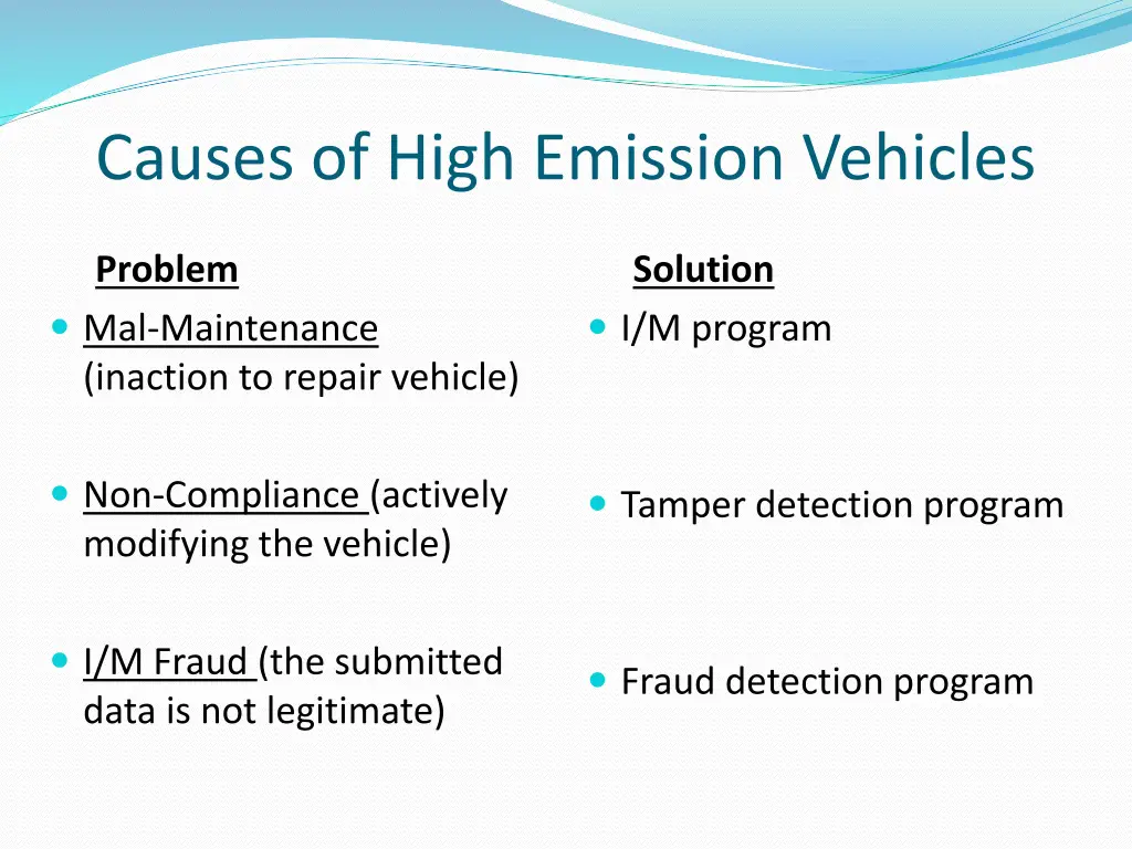 causes of high emission vehicles