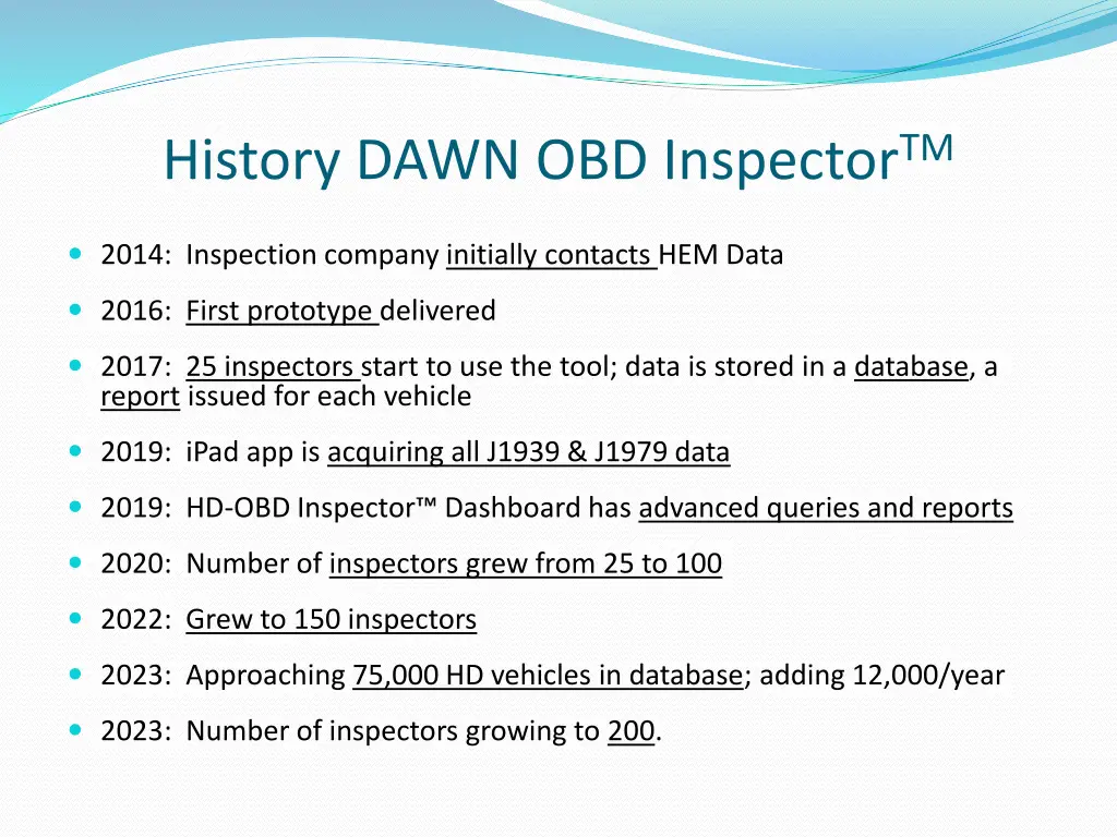 history dawn obd inspector tm
