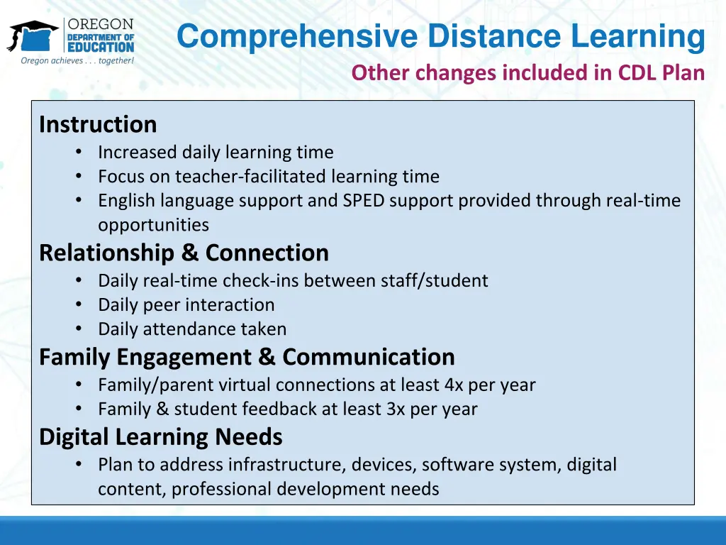 comprehensive distance learning other changes