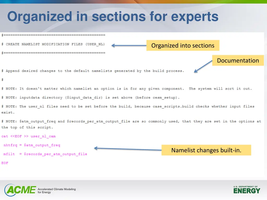 organized in sections for experts