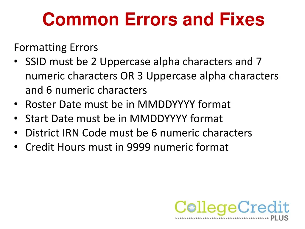 common errors and fixes