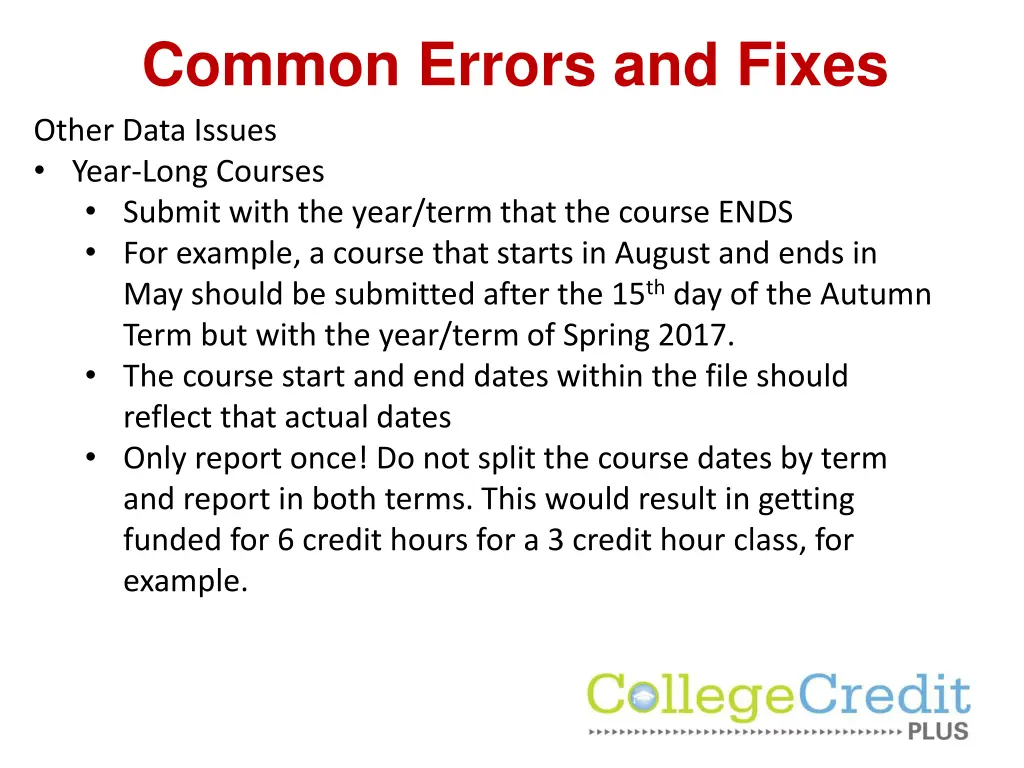 common errors and fixes other data issues year