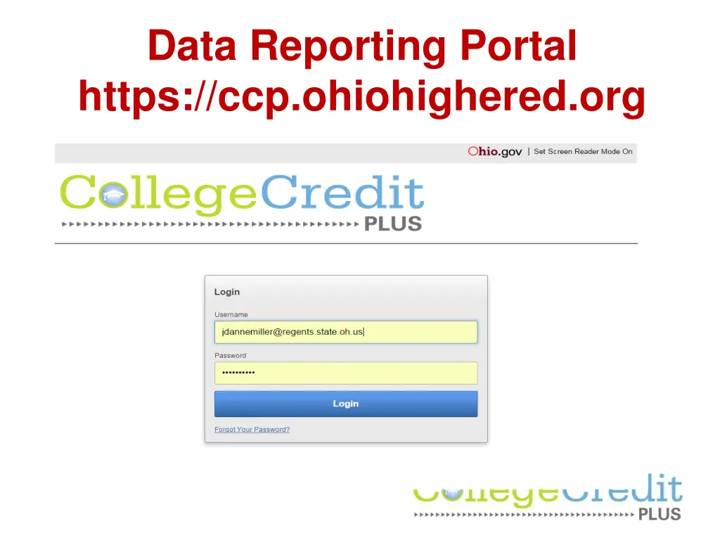 data reporting portal https ccp ohiohighered org