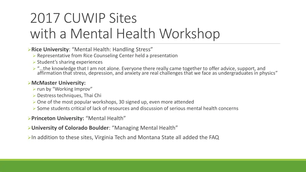 2017 cuwip sites with a mental health workshop