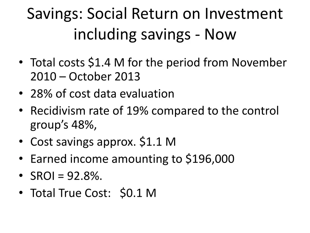 savings social return on investment including