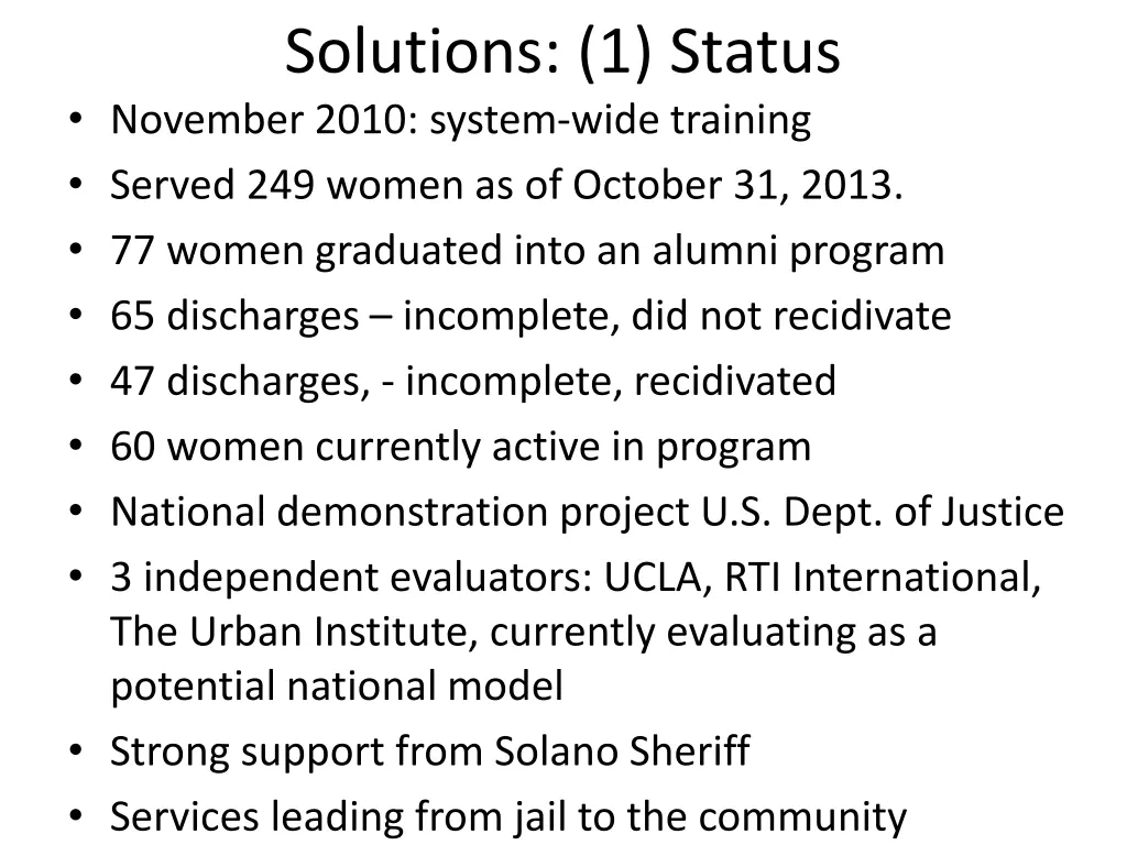 solutions 1 status november 2010 system wide