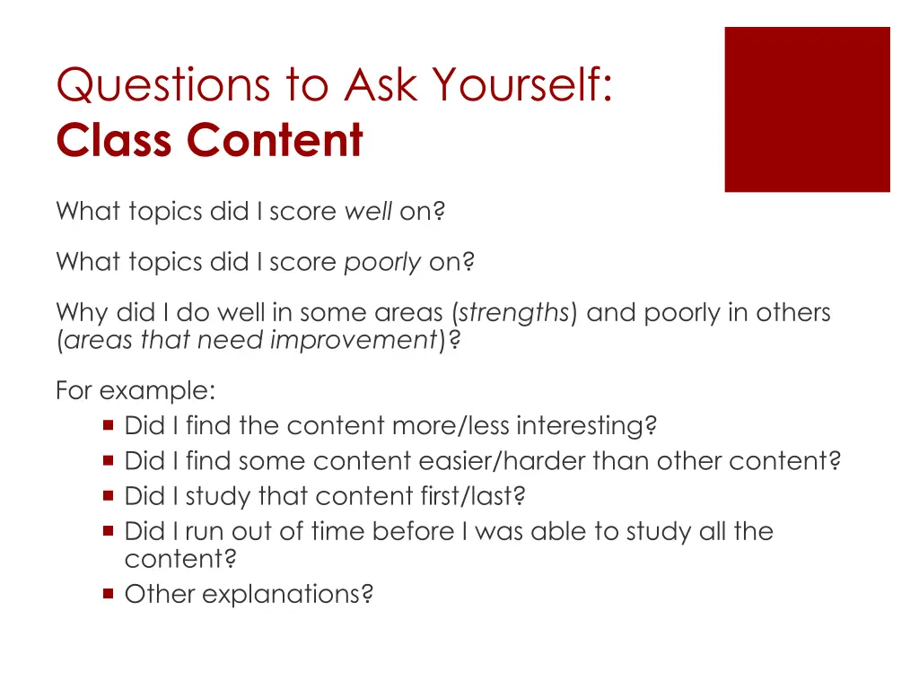 questions to ask yourself class content