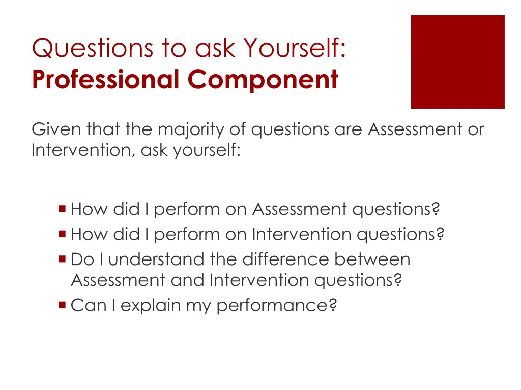 questions to ask yourself professional component