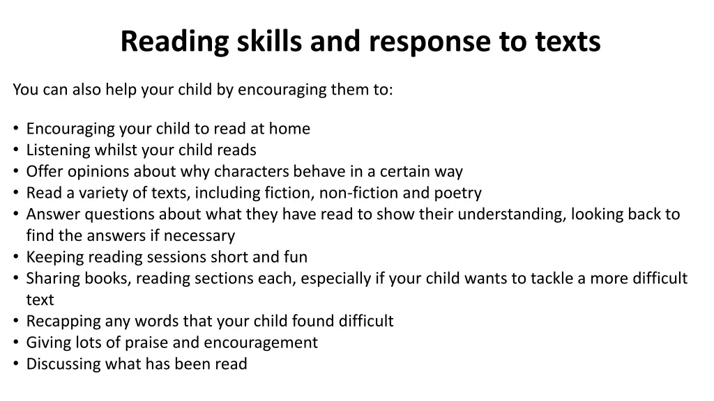 reading skills and response to texts