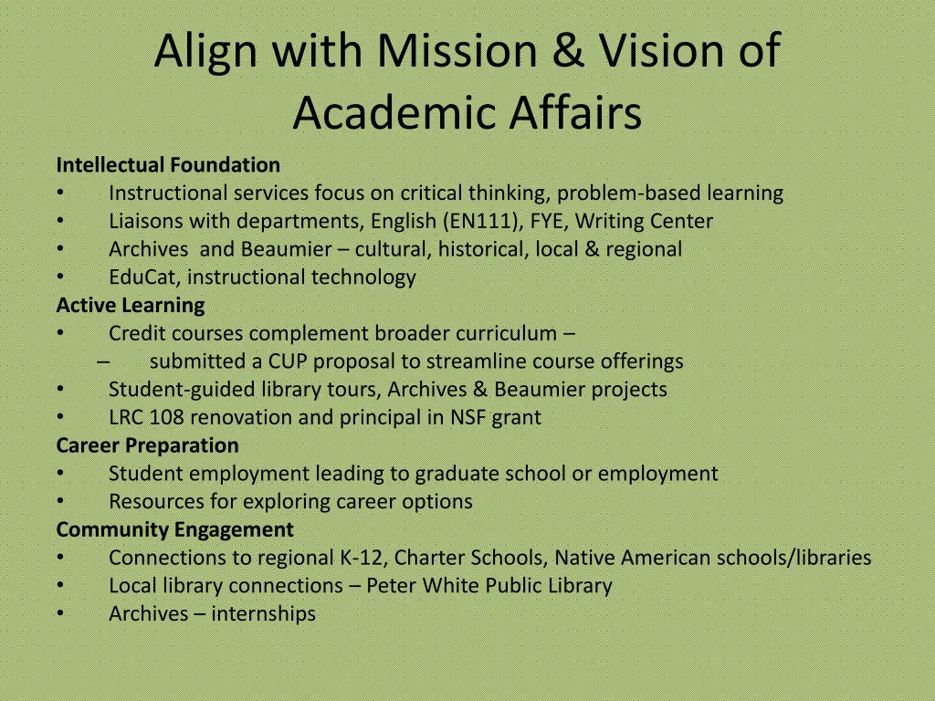 align with mission vision of academic affairs