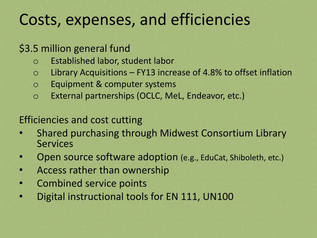 costs expenses and efficiencies