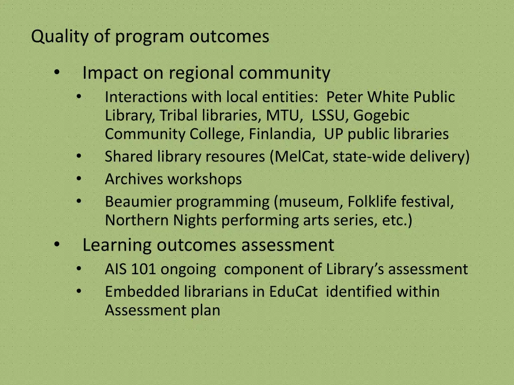 quality of program outcomes