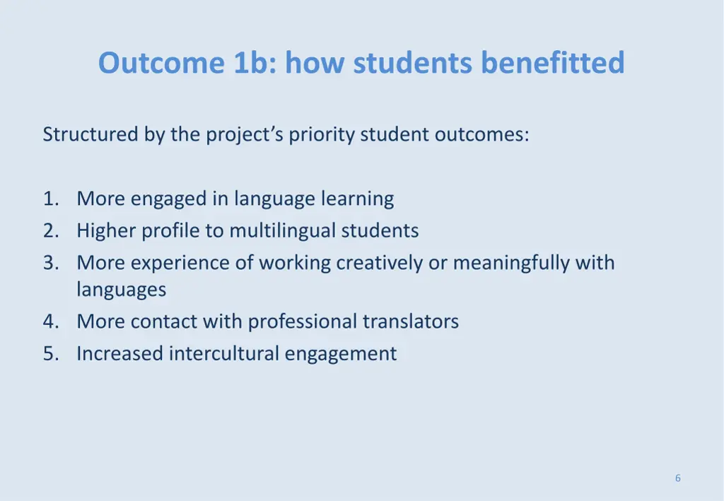 outcome 1b how students benefitted