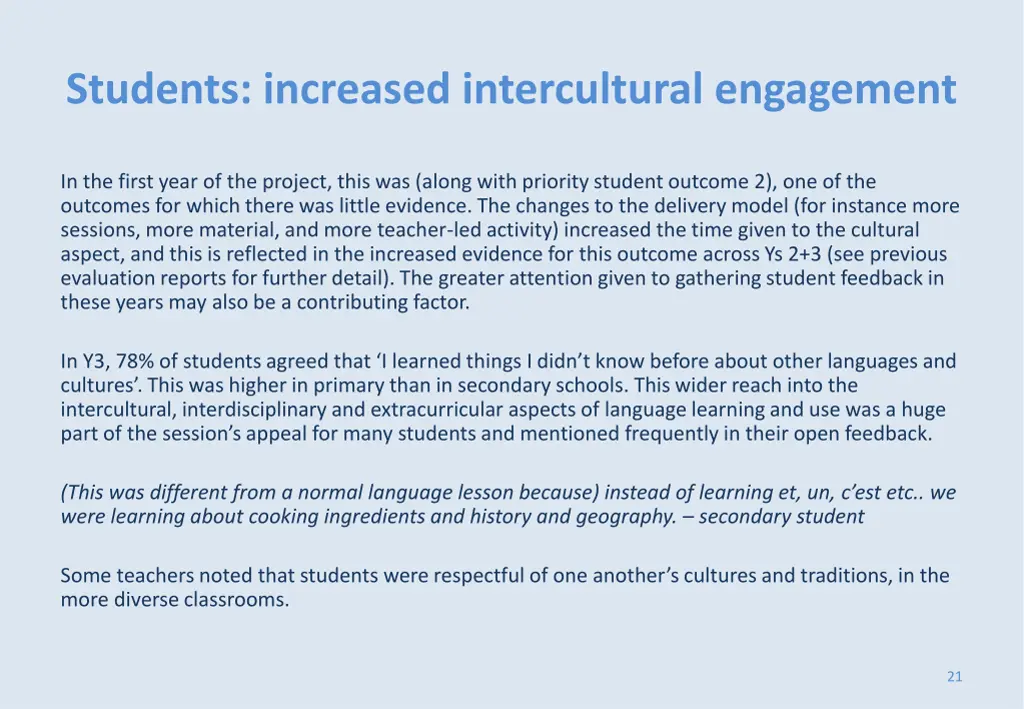 students increased intercultural engagement