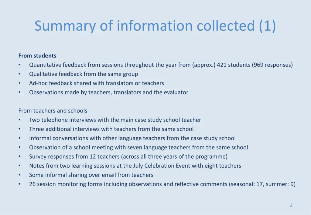 summary of information collected 1