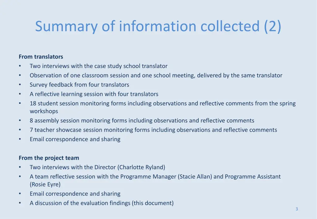 summary of information collected 2