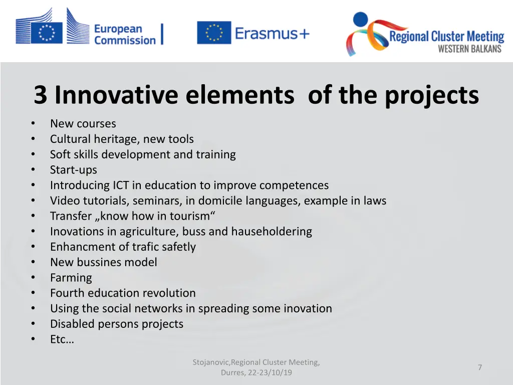 3 innovative elements of the projects new courses