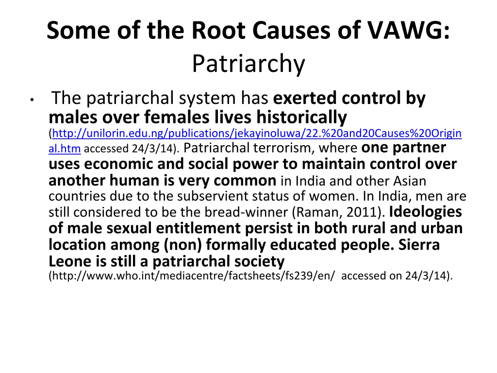 some of the root causes of vawg patriarchy