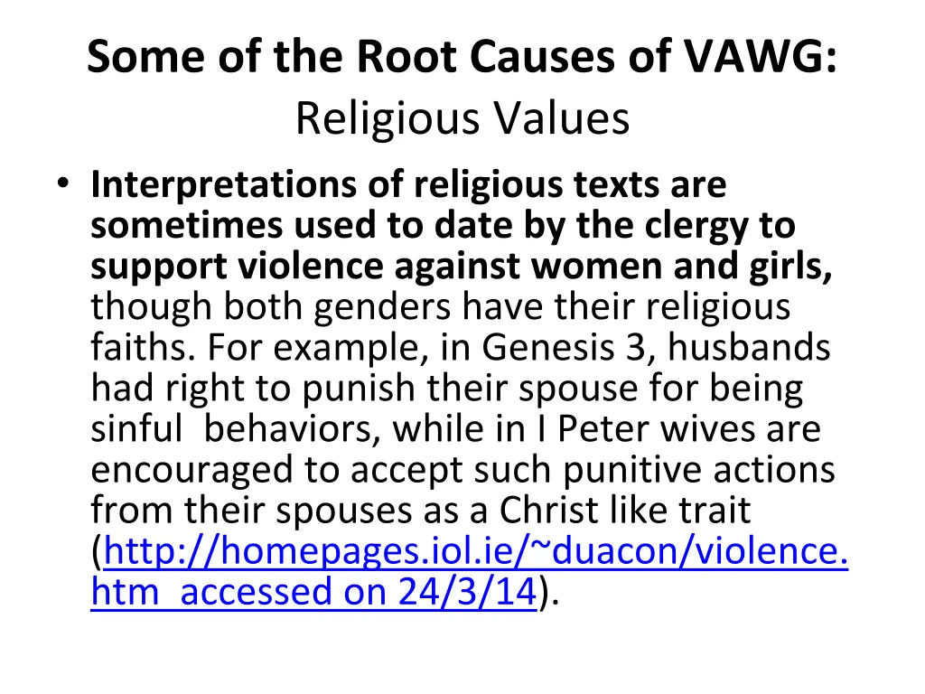 some of the root causes of vawg religious values