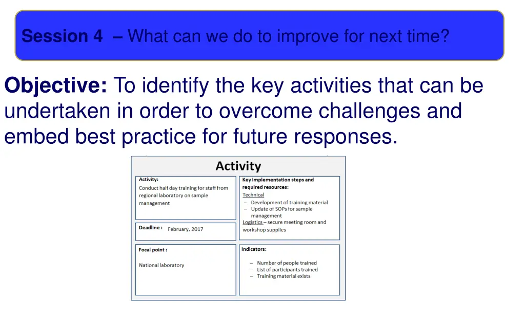 session 4 what can we do to improve for next time
