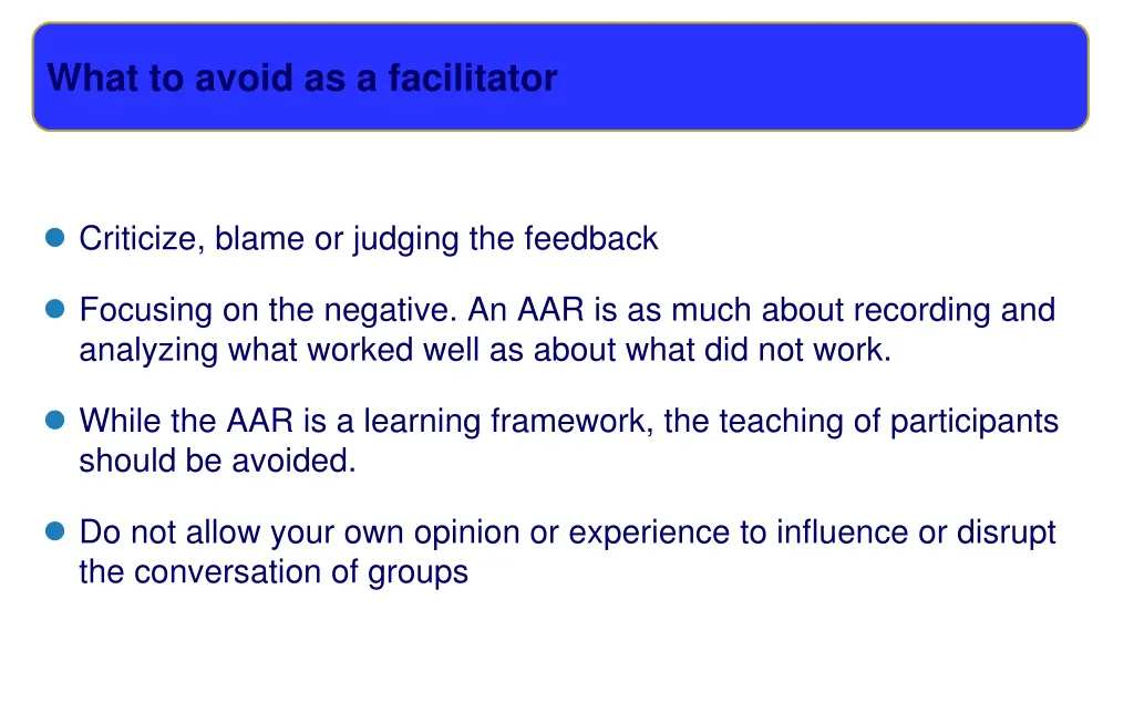 what to avoid as a facilitator