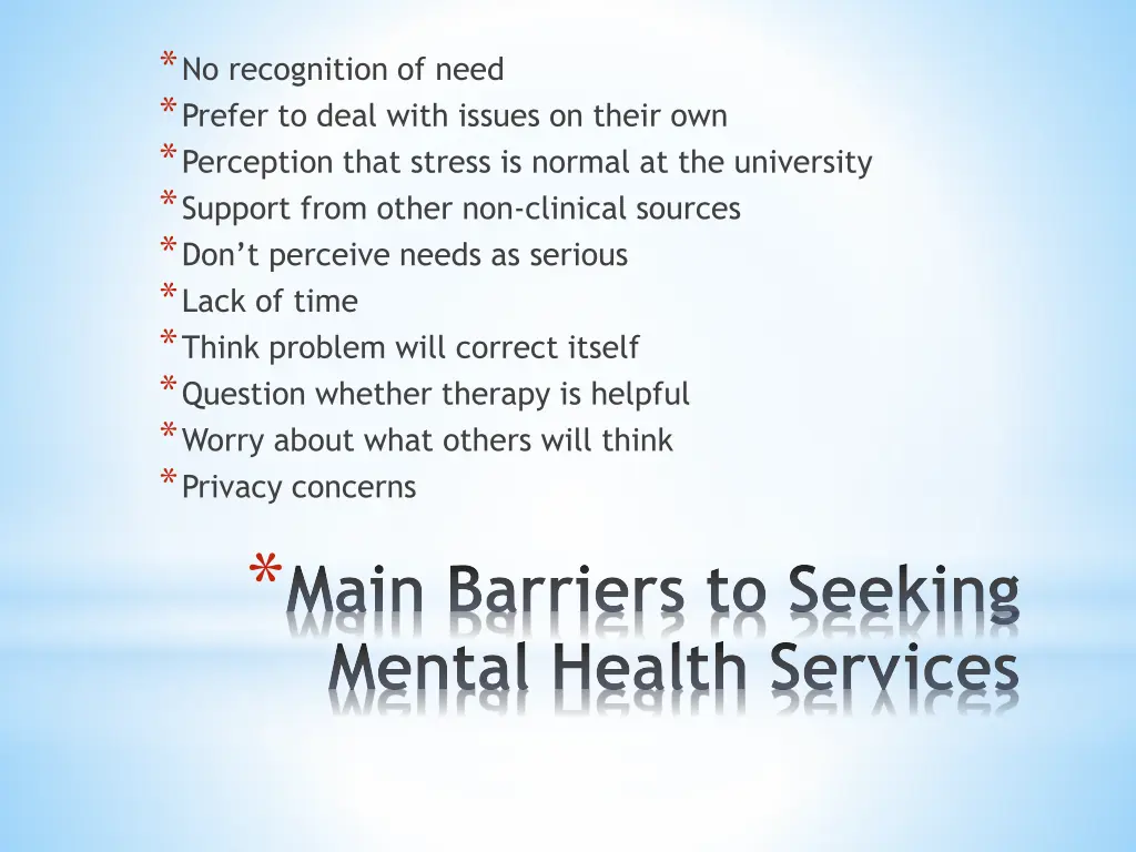 no recognition of need prefer to deal with issues