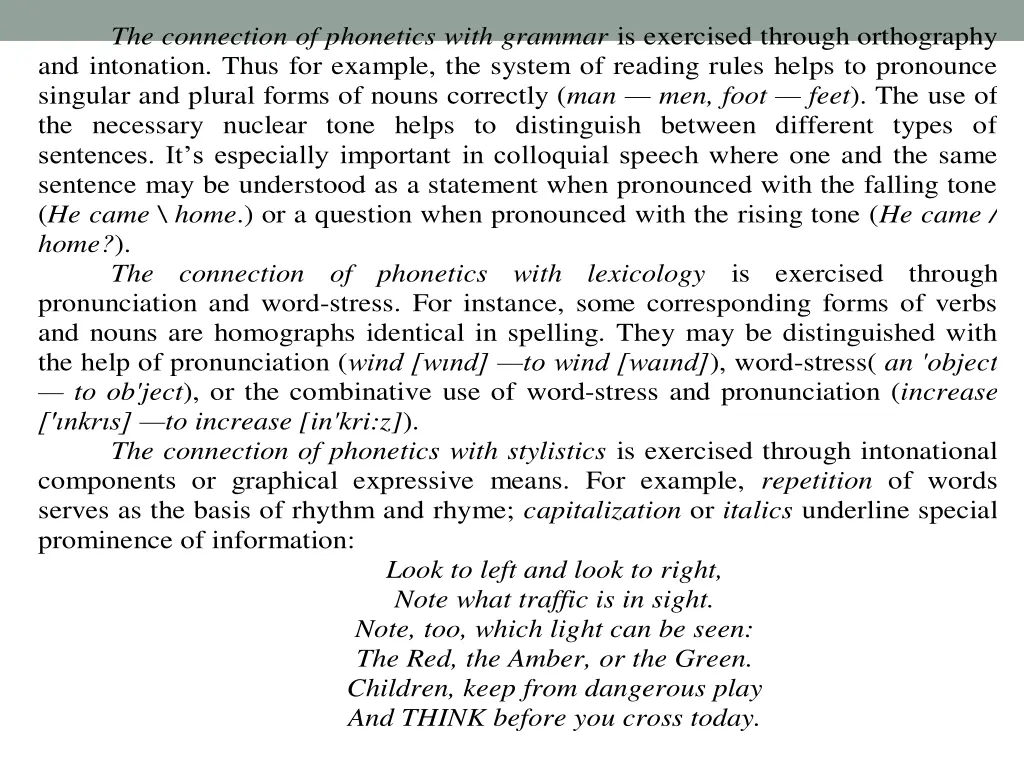 the connection of phonetics with grammar