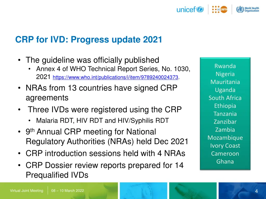 crp for ivd progress update 2021