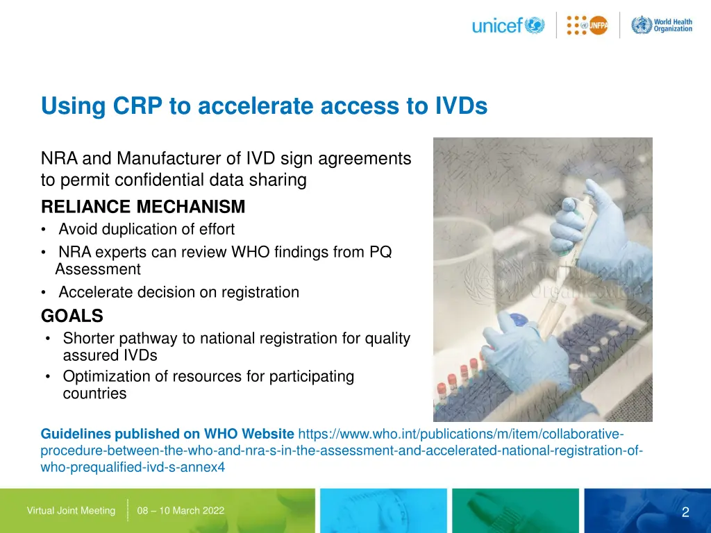 using crp to accelerate access to ivds