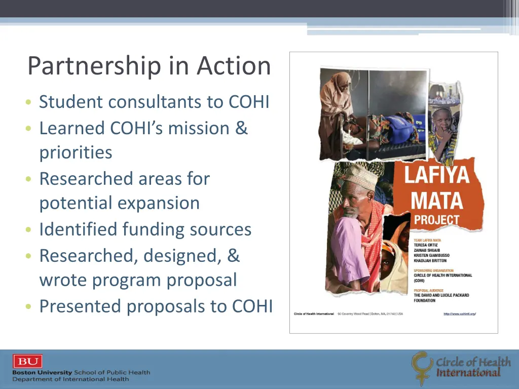partnership in action student consultants to cohi
