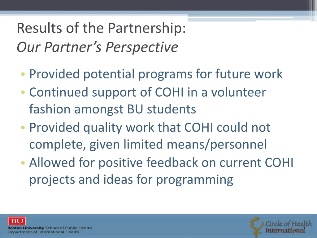 results of the partnership our partner